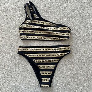 BALMAIN iconic logo one-shoulder bikini